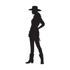 Hand drawn cowgirl silhouette white background.