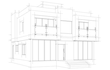 Architectural sketch of a building 3d illustration