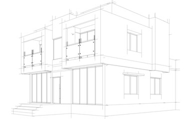 Architectural sketch of a building 3d illustration