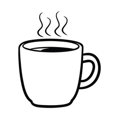 Steaming Cup Of Coffee Illustration Black And White Minimalist Line Art