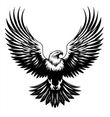 Obraz premium Majestic eagle soaring, wings spread wide, white background, vector illustration, logo design