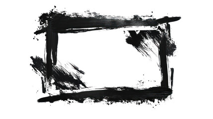 Grunge Ink Frame with Splatter and Brush Isolated on Transparent Background