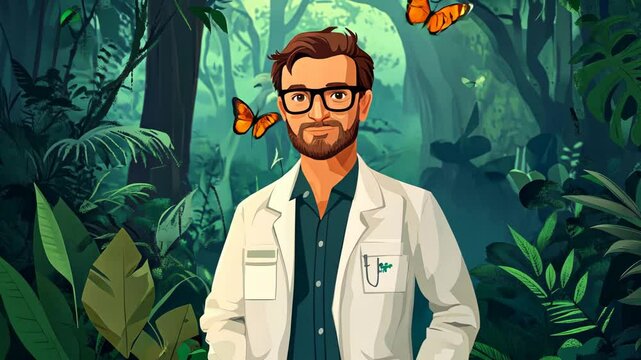 Cartoon Illustration of a Smiling Zoo Keeper with Butterflies in a Suit Vector Art