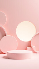 Fototapeta premium Abstract design with geometric shapes and podiums in soft pink color