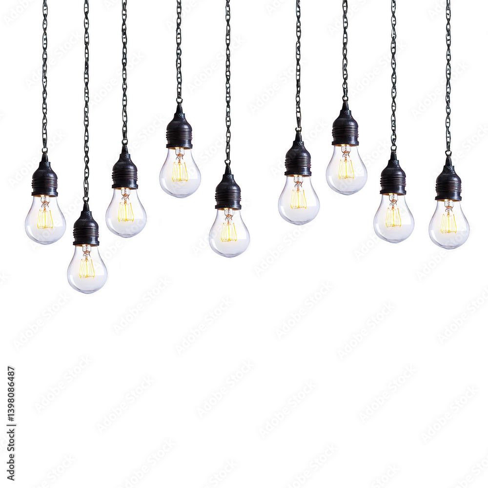 Poster hanging light bulbs with glowing filaments create warm and inviting atmosphere, perfect for adding v