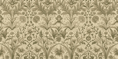 Obraz premium Elegant vintage floral wallpaper design in earthy tones.