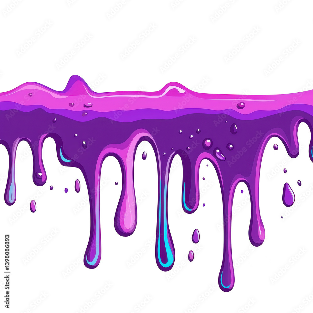 Poster vibrant illustration of purple slime dripping with glossy texture, creating playful and dynamic effe
