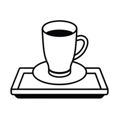 Simple Line Art Coffee Cup On Tray Minimalist Black And White Icon