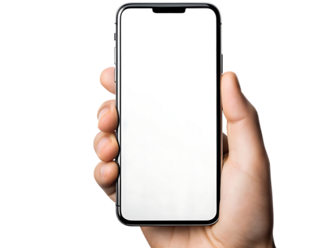 Hand holding a blank screen smartphone for mobile business communication technology.