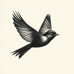 Naklejka premium Monochrome bird in flight, isolated, minimalist design, graphic art, tattoo