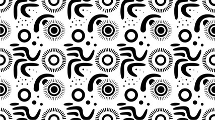 Abstract Black And White Seamless Pattern With Geometric Shapes And Dots