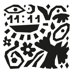 Matisse collage illustration with angel numbers and abstract shapes. Paper cut geometric elements. Minimalist contemporary poster. Magic signs.