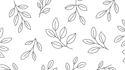 Seamless Botanical Pattern Of Leafy Twigs Isolated On White Background Vector Illustration