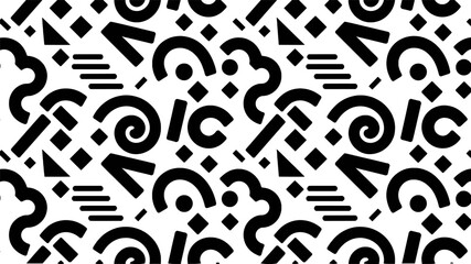 Seamless Pattern Featuring Abstract Geometric Shapes In Black And White Design