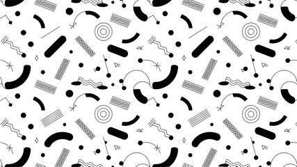 Seamless Geometric Pattern Background With Abstract Shapes Circles And Lines Black And White