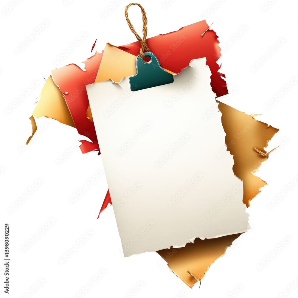 Poster torn piece of paper displaying frayed edges and a distressed surface with a simple yet artistic appe