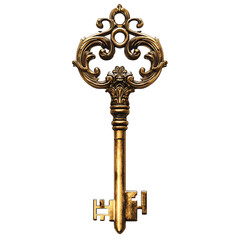 Ornate Golden Key 3D Illustration