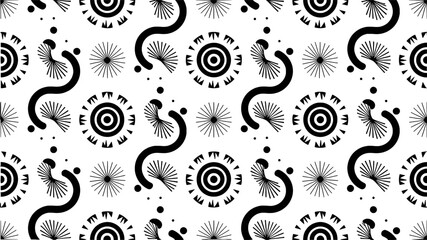 Abstract Geometric Seamless Pattern With Black Shapes On White Background Graphic Design