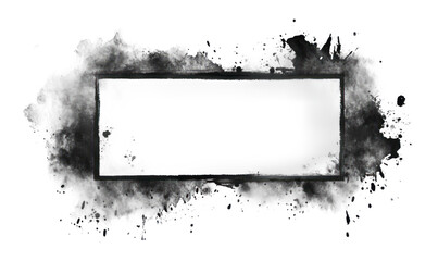 Grunge Ink Frame with Splatter and Brush Isolated on Transparent Background