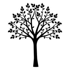 Obraz premium Black Silhouette of a Lush Deciduous Tree with Full Foliage