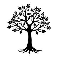 Obraz premium A Black Silhouette of a Mighty Tree with Lush Foliage and Deep Roots