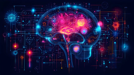 Obraz premium Abstract futuristic brain technology image