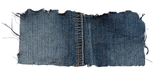 Piece of torn denim on a white background. Denim texture