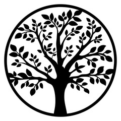 Obraz premium Black and White Circular Tree of Life Symbol Illustration Graphic Design