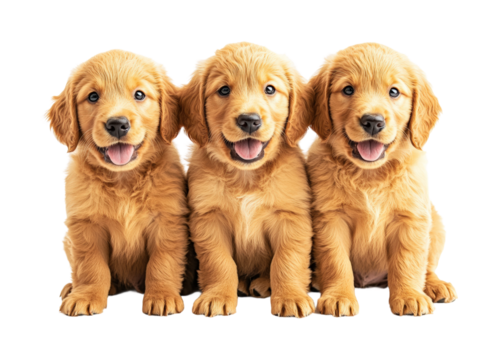 Cute golden retriever puppies sitting together pet isolated on transparent background png