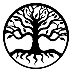 A Majestic Tree of Life Encircled in a Circular Design Symbol of Growth, Strength, and Roots