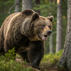 Fototapeta premium close wild big brown bear portrait in forest dang