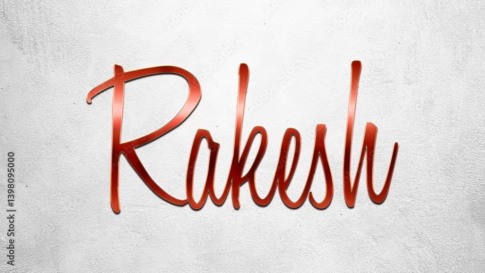 Fototapete red 3d text effect of hindi name rakesh on silver background.