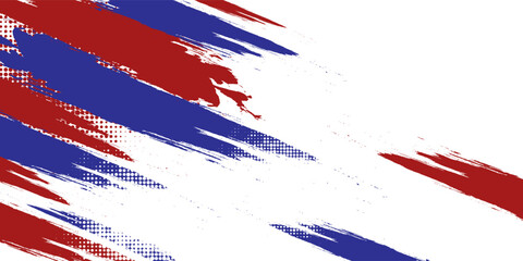 Creative blue red and white abstract grunge texture background for sport with brush stroke and halftone effect