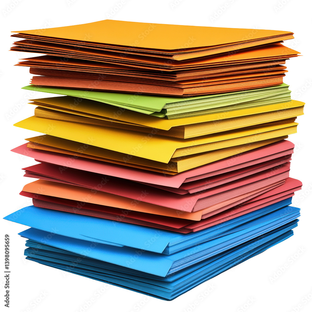 Poster neatly arranged stack of multicolored papers ideal for office use, crafting projects, or creative id