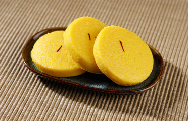 Indian most popular sweet called Kesar Peda or Pedha