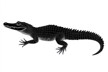 Naklejka premium Black crocodile profile, isolated, white background, reptile illustration, wildlife design