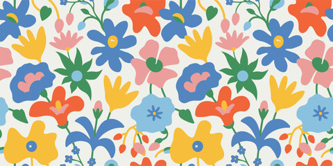 Colorful Floral Pattern With Abstract Flowers And Leaves Seamless Vector Illustration