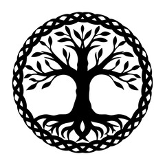 Celtic Tree of Life Symbol Black and White Illustration Art Design