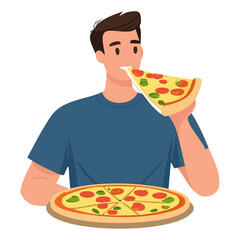man eating pizza