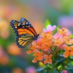 Obraz premium Monarch butterfly on vibrant flowers