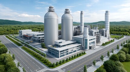 Fototapeta premium Natural gas conversion center with advanced biogas reactors and fuel output monitoring stations, real-world industrial layout