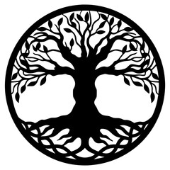 Circular Tree of Life Symbol Black and White Design Illustration Graphic Art