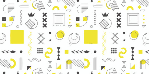 Abstract Geometric Pattern Vector Background With Yellow And Black Shapes On White