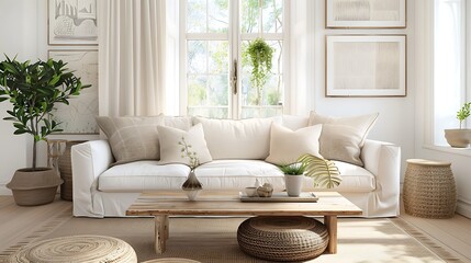 Beautiful Apartment, Sofa, Chair, Dining Table wall Mockup Interior design of modern living room
