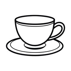 Simple Black And White Vector Illustration Of Coffee Cup And Saucer