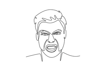 young man with an angry expression. Expression concept. Single line draw design. Vector graphic illustration