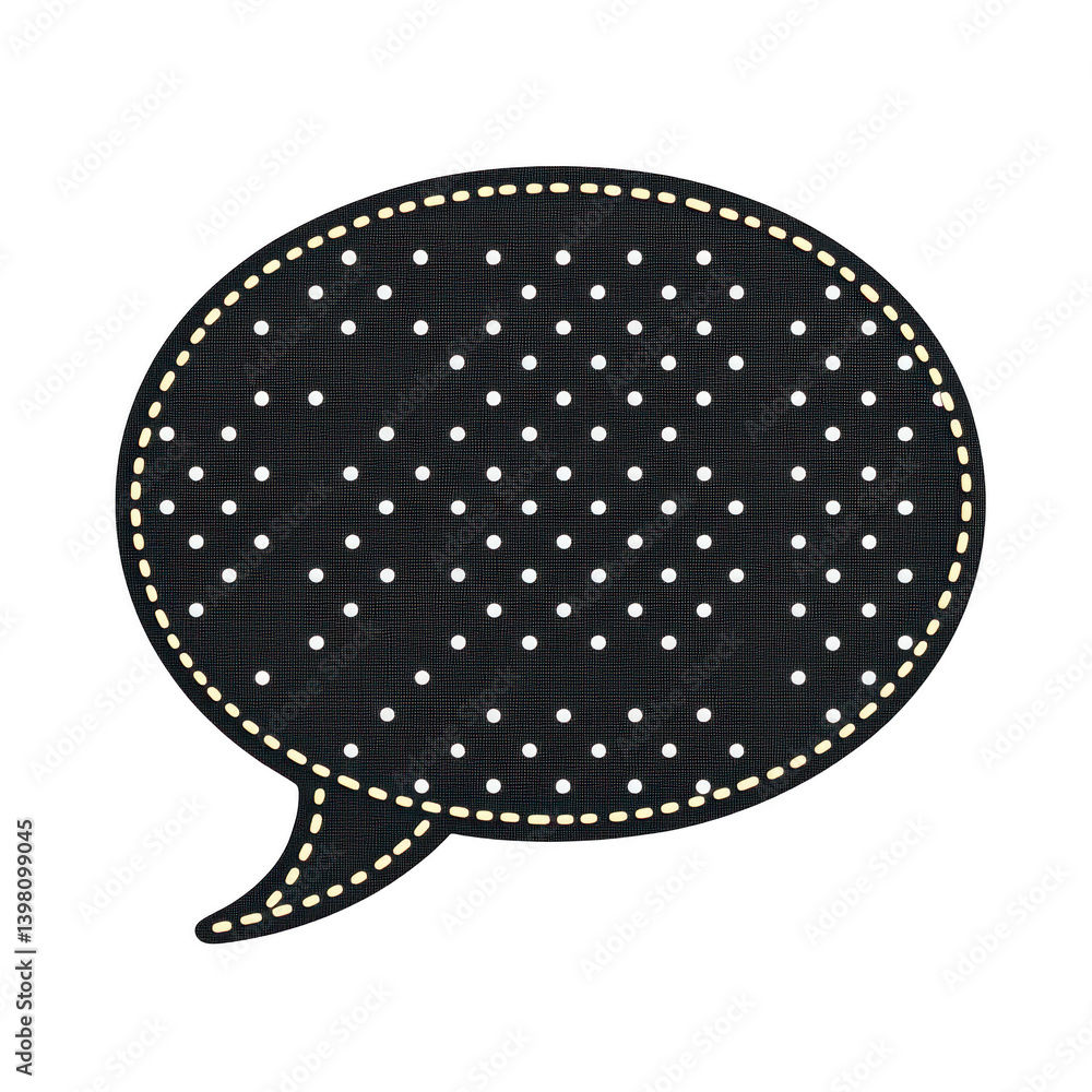 Poster black speech bubble with white polka dots and dashed outline creates playful and whimsical design. t
