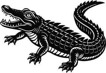 Alligator silhouette vector and illustration