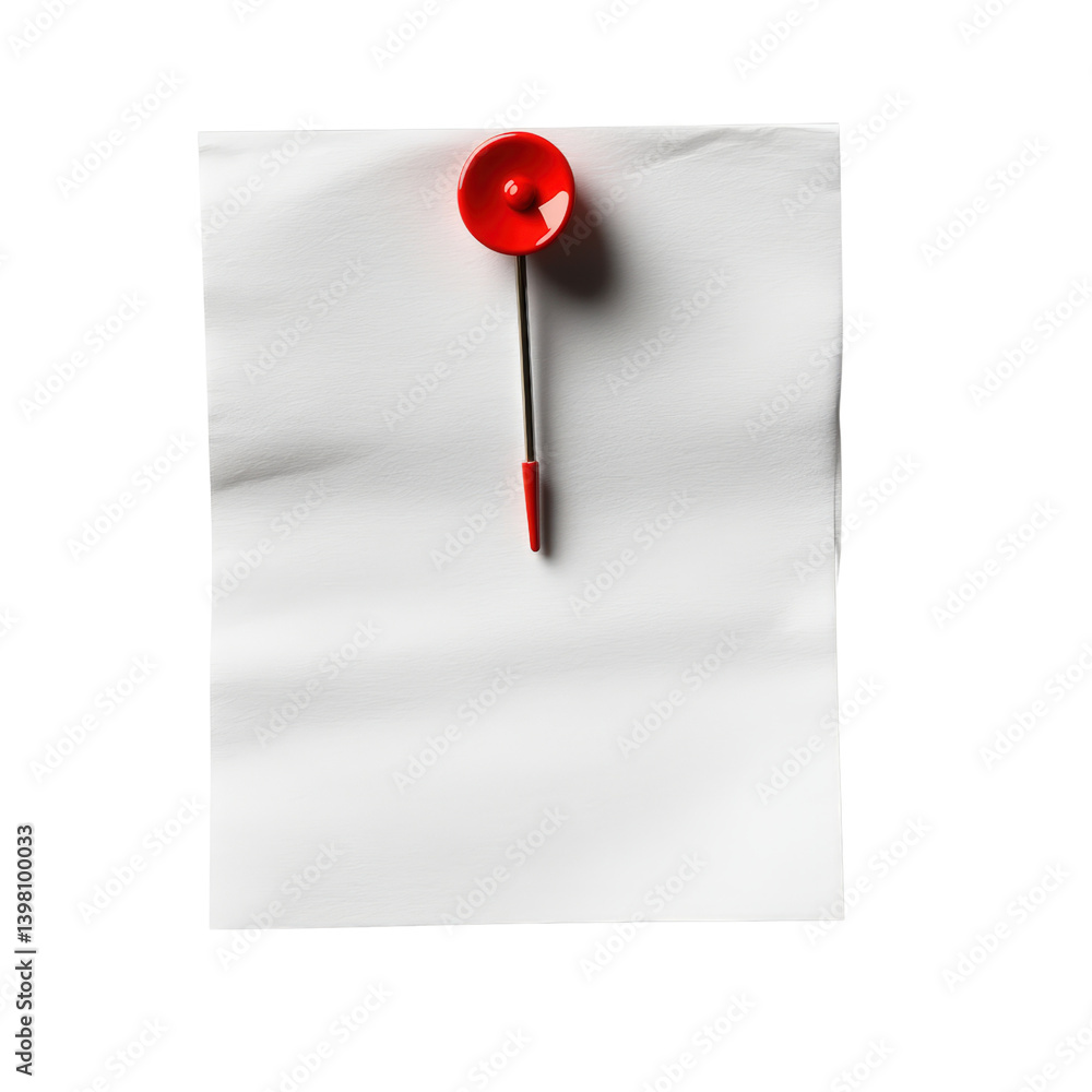 Poster a bright red pin placed on a piece of paper highlighting its functionality and design in a minimalis