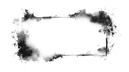 Grunge Ink Frame with Splatter and Brush Isolated on Transparent Background